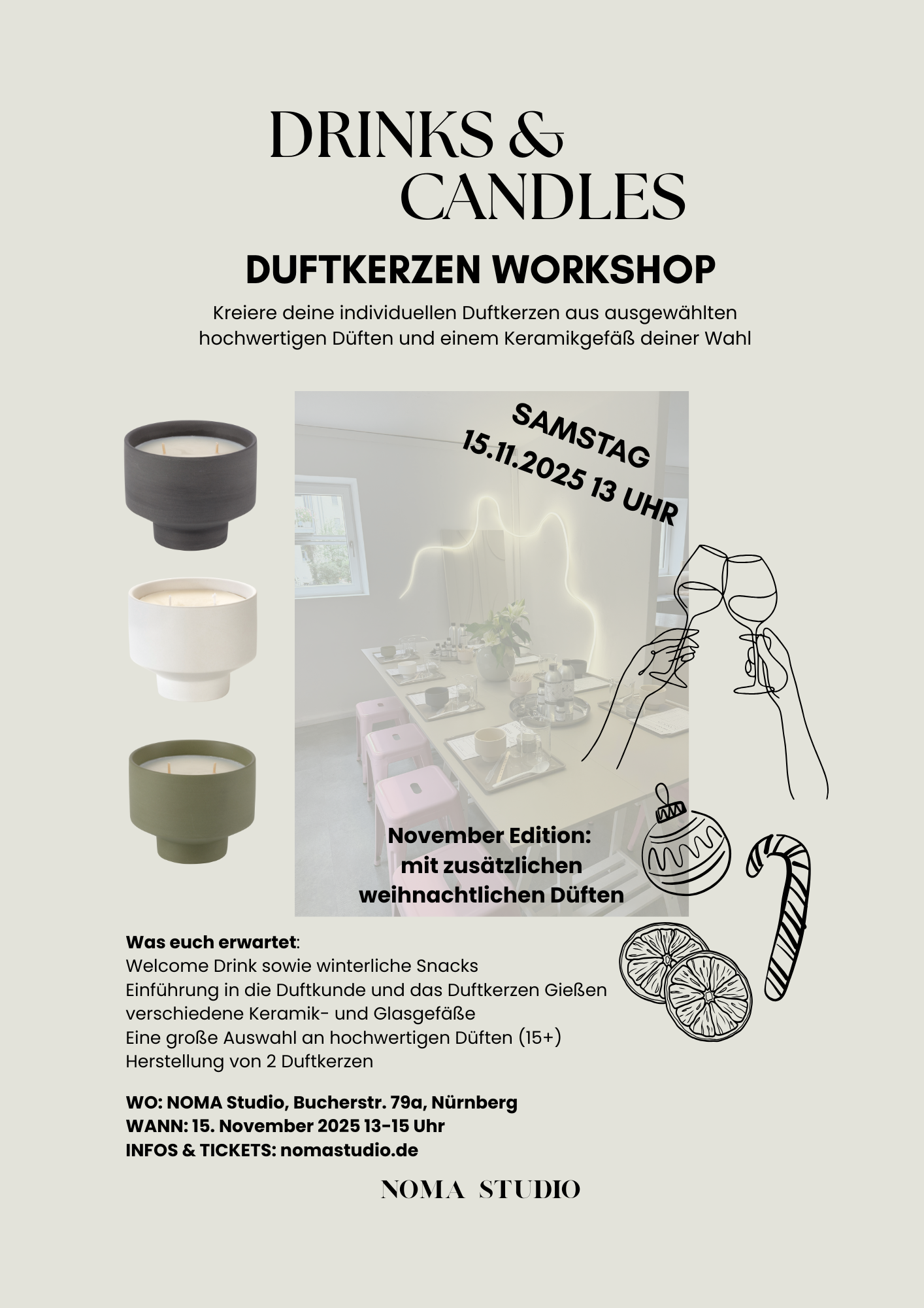 DRINKS & CANDLES - Duftkerzen Workshop 15.11.2025