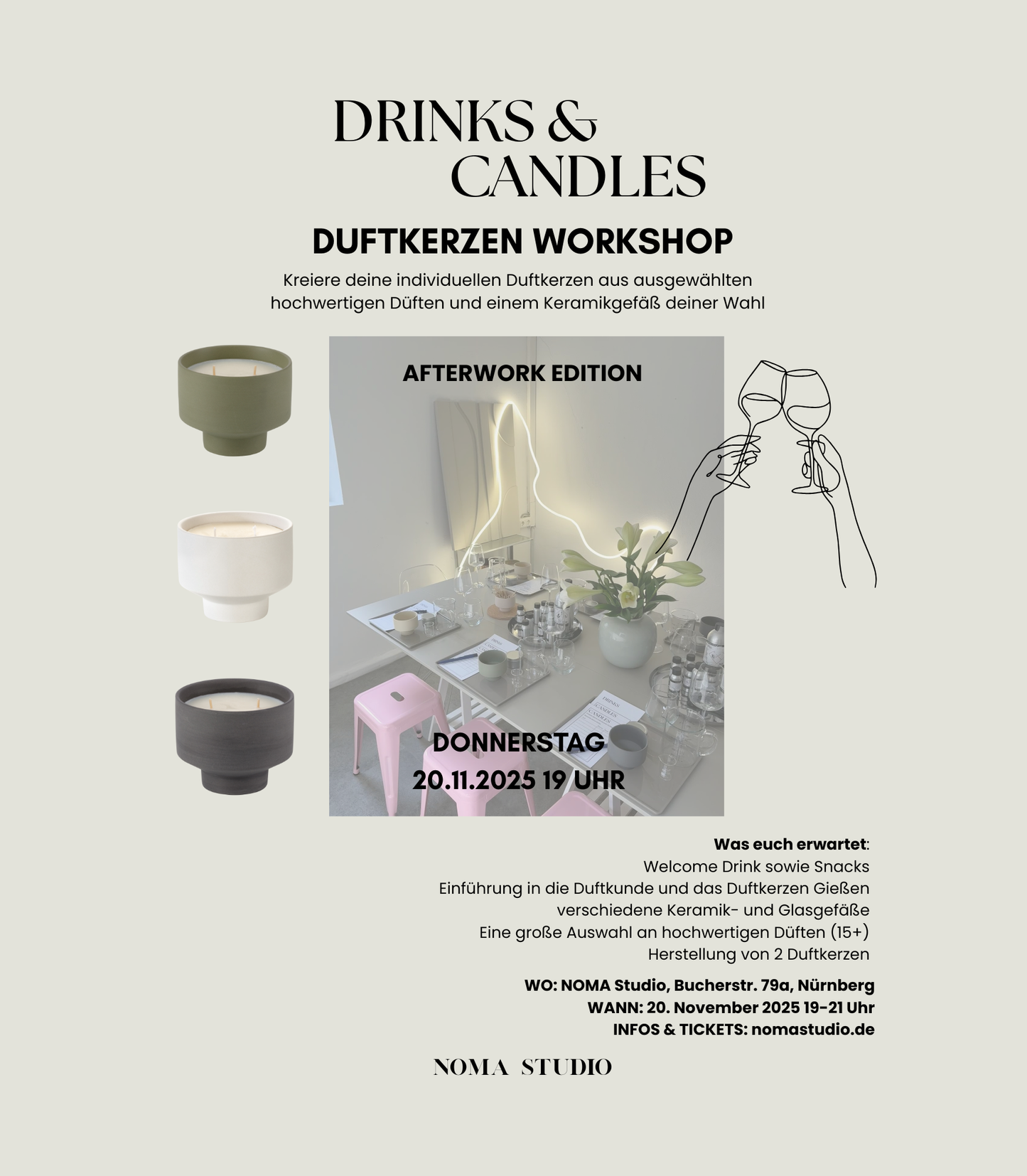 DRINKS & CANDLES - Duftkerzen Workshop DO 20.11.2025